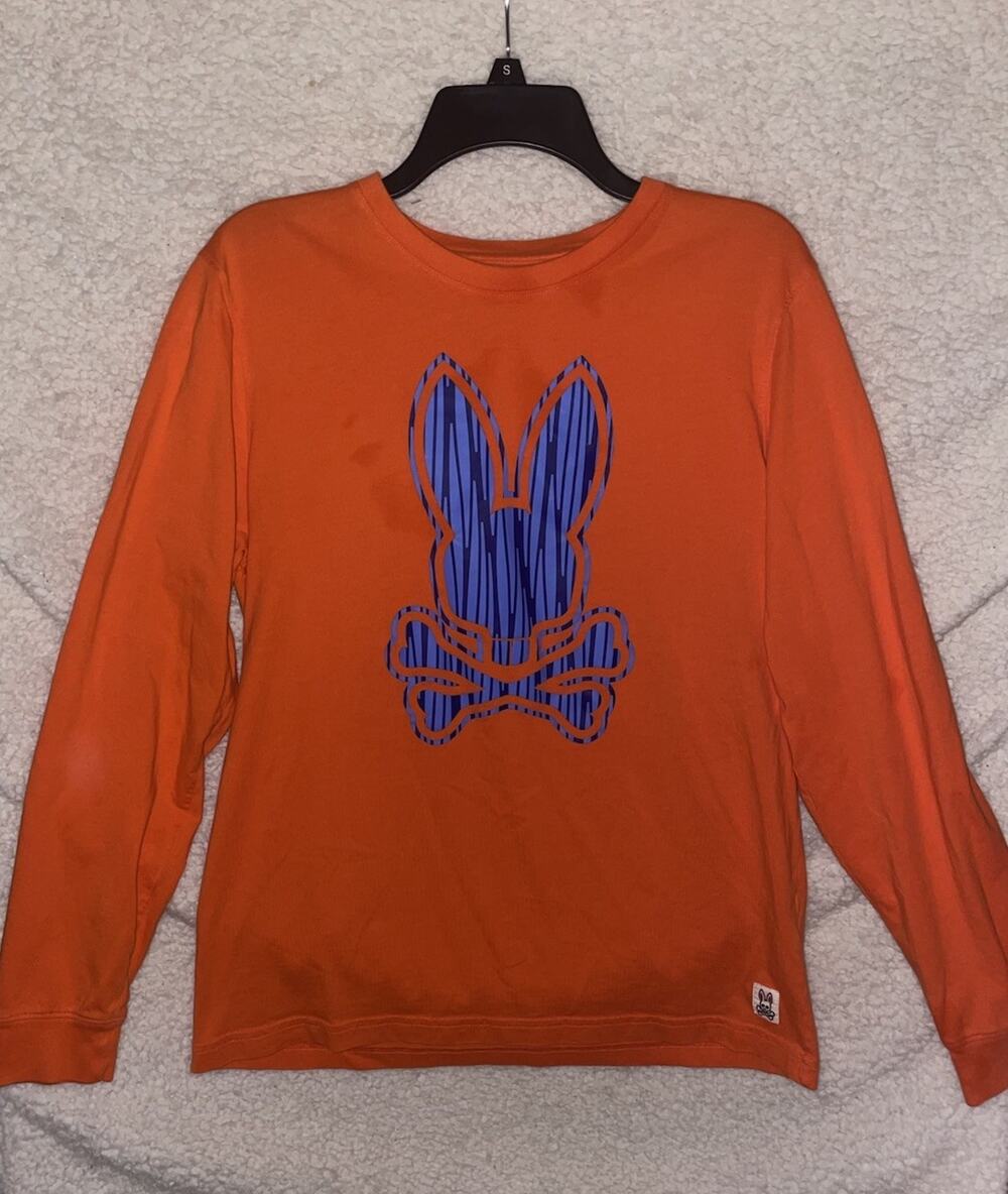 Psycho Bunny Blue Long Sleeve Men's Knit T-Shirt Crew Neck Pima Cotton Logo Med